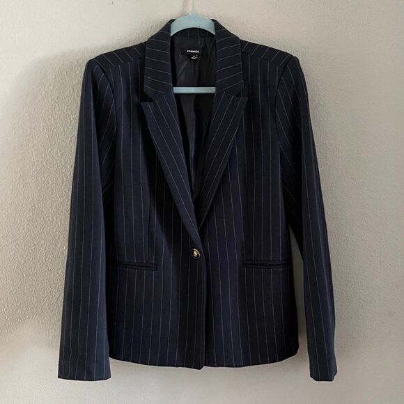 Vintage 90’s Career Suit Jacket Blazer Navy Blue Pinstripe  Fitted size 10 - Picture 2 of 14
